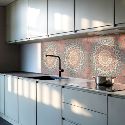 Panneau Mural TV Wallfluent 50x50 cm Motif Mandala Avec Détails 4 pièces