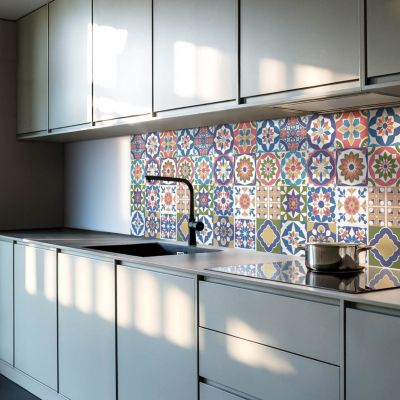 Panneau Mural TV Wallfluent 50x50 cm Motifs De Mosaïque Dans Des Carrés 4 pièces