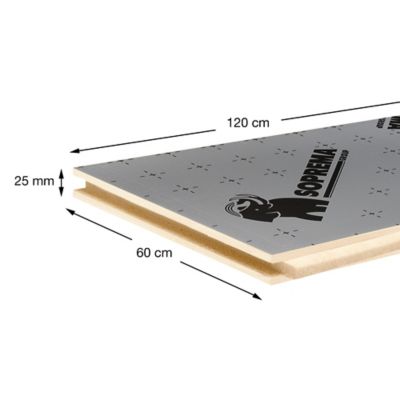 Panneau polyuréthane haute performance emboîtable multi-usage Soprema 120 x 60 cm ép. 25 mm R. 1 m²K/W (vendu au panneau)