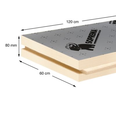 Panneau polyuréthane haute performance emboîtable multi-usage Soprema 120 x 60 cm ép. 80 mm R. 3,70 m²K/W (vendu au panneau)