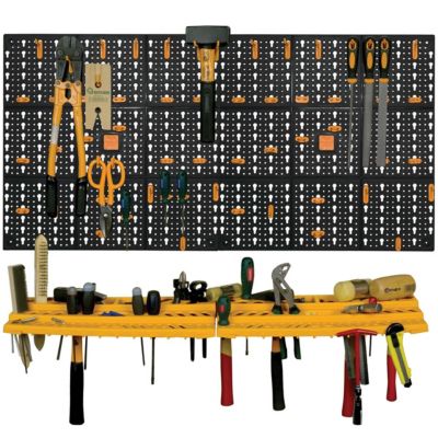Panneau porte Outils 50 x 100 x 1.7cm Kit modulable 2 panneaux perforés 1 étagère porte outils + 50 crochets Assortis