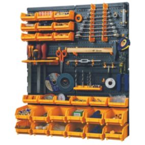 Panneau porte Outils 66 x 78 x 1.7cm 4 panneaux perforés 15 petits - 12 grands bacs 38 Crochets Etagère murale
