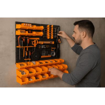 Panneau Mural Pour Outils Botle – 58x78 Cm, 15 Boîtes Orange Et Noires En Plastique