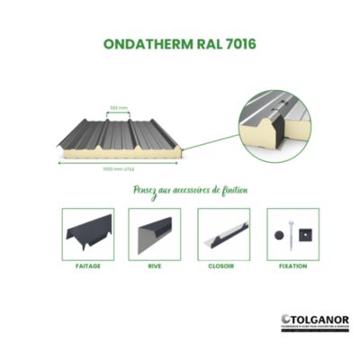 Panneau Sandwich isolé 40mm Ondatherm T RAL 7016 - ARCELOR 8.10 m