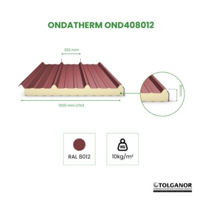 Panneau Sandwich Isolé 40Mm Ondatherm T Ral 8012 - Arcelor 7.10 M