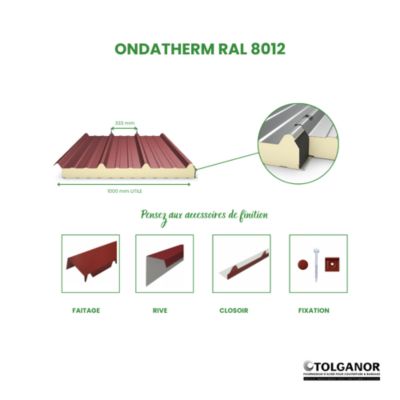 Panneau Sandwich Isolé 40Mm Ondatherm T Ral 8012 - Arcelor 7.10 M