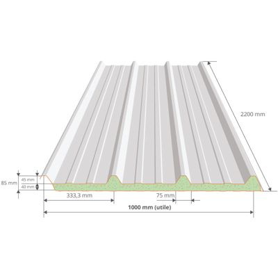 Panneau sandwich pour couverture isolée 2200x1000 mm AXEL PLUS Gris Anthracite RAL 7016