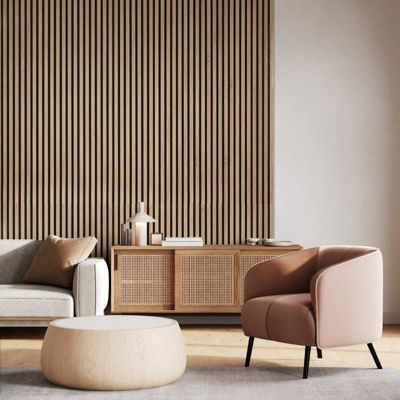 Panneau tasseaux bois 250 x 30 x 1,4 cm décor chêne / fond rigide noir - 0,75m²