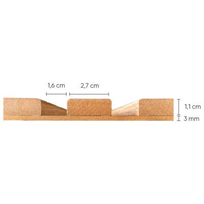 Panneau tasseaux bois 250 x 30 x 1,4 cm décor chêne / fond rigide noir - 0,75m²