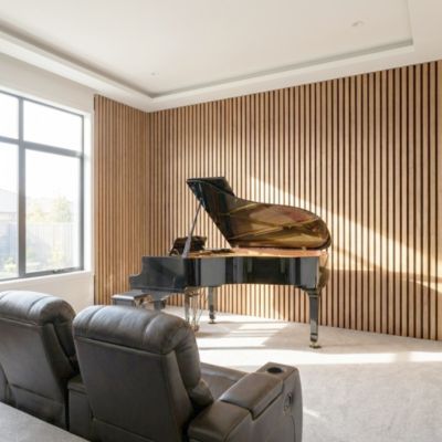 Panneaux acoustiques décoratifs en MDF, 240x60 cm, chêne foncé, Lot de 2, Absorption sonore élevée (NRC 0,7), pose facile