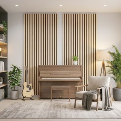 Panneaux acoustiques décoratifs en MDF, 240x60 cm, chêne naturel, Lot de 3, Absorption sonore élevée (NRC 0,7), pose facile