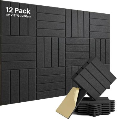 Panneaux d'Isolation Phonique Autoadhésifs, 12 Pack (30x30 cm), Mousse Dense Anti-Bruit pour Portes, Murs et Plafonds