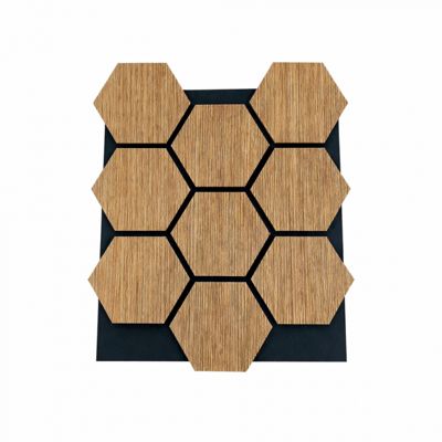 Panneaux muraux acoustiques hexagonaux en MDF et feutre PET, revêtement effet chêne absorbant le son 62x76 cm - Divina Home