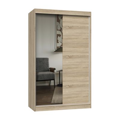 PAOLO - Armoire à 2 portes coulissantes - 1 miroir - L. 120 cm - CHÊNE SONOMA