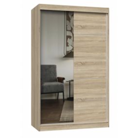 PAOLO - Armoire à 2 portes coulissantes - 1 miroir - Largeur 120 cm - Dressing de chambre 2 portes