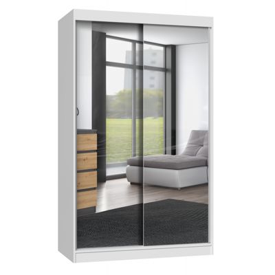PAOLO - Armoire à 2 portes coulissantes - 2 miroirs - L. 120 cm - Dressing de chambre 2 portes
