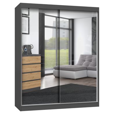 PAOLO - Armoire à 2 portes coulissantes - 2 miroirs - L. 160 cm - Dressing de chambre 2 portes