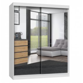 PAOLO - Armoire à 2 portes coulissantes - 2 miroirs - L. 160 cm - Dressing de chambre 2 portes