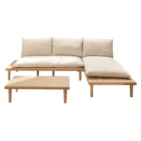 Papeete - salon bas de jardin 4 places + table - bois d'acacia et coussins beiges - Best Mobilier