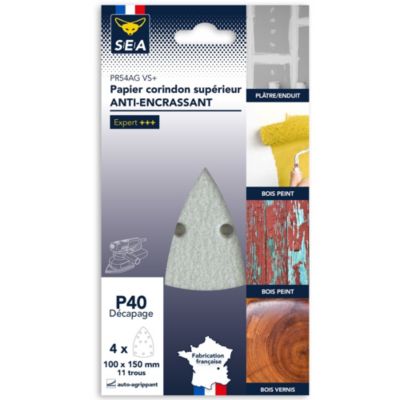 Papier abrasif anti-encrassant delta 100 x 150 mm grain 40, lot de 4