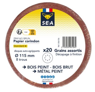 Papier abrasif corindon ø115 mm grain 40/80/120, lot de 20