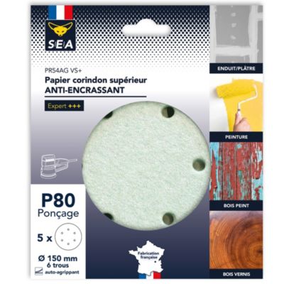 Papier abrasif corindon ø150 mm grain 120 anti-encrassement, lot de 5