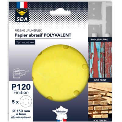 LEMAN - Disque Velcro 6 1 trous D225 gr 120 Corindon jaune, réf. 4423712