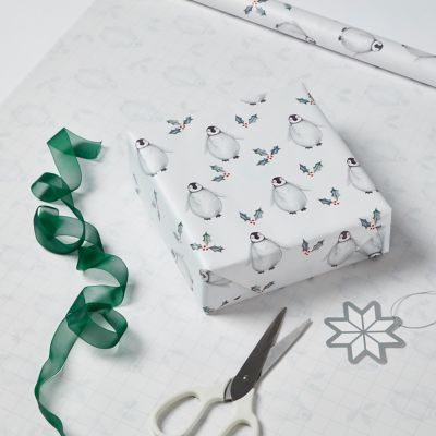 Papier cadeau Noël motif pingouin blanc l.70 cm x L.4m