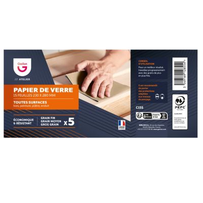Papier de verre Gerlon - 3 grains assortis, 15 pièces