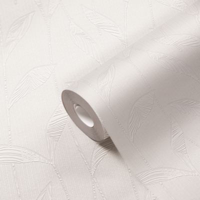 Papier peint à peindre vinyle intissé texturé feuillage blanc L. 1005 x l. 53 cm GoodHome Beeston