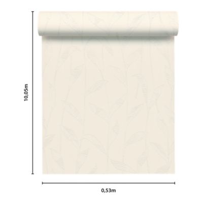 Papier peint à peindre vinyle intissé texturé feuillage blanc L. 1005 x l. 53 cm GoodHome Beeston