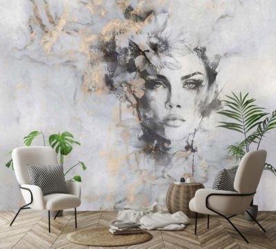 Papier Peint Abstrait Marbre Femme Intissé Panoramique 150x105 cm - Colle Inclus - Chambre et Salon - Moderne Papier Peint