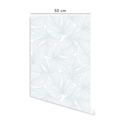Papier peint adhésif feuille de palmes bleu et blanc en vinyle lavable ...