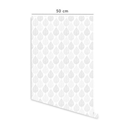 Papier peint adhésif feuilles gris en vinyle lavable et amovible - 1 rouleau 50x300 cm - Decochic