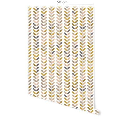 Papier peint adhésif feuilles vintage moutarde et rose en vinyle lavable et amovible - 1 rouleau 50x300 cm - Decochic