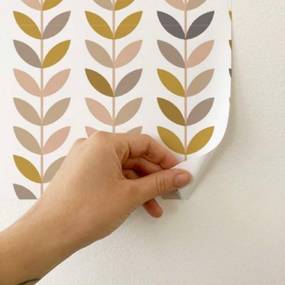 Papier peint adhésif feuilles vintage moutarde et rose en vinyle lavable et amovible - 1 rouleau 50x300 cm - Decochic
