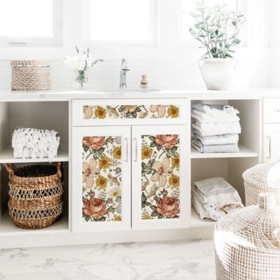 Papier peint adhésif fleurs vintage rose et moutarde en vinyle lavable et amovible - 1 rouleau 50x300 cm - Decochic