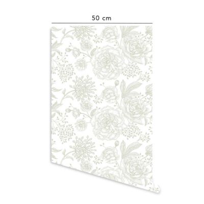 Papier peint adhésif floral blanc et vert en vinyle lavable et amovible - 1 rouleau 50x300 cm - Decochic