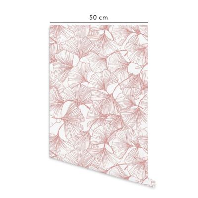 Papier peint adhésif ginko rose et blanc en vinyle lavable et amovible - 1 rouleau 50x300 cm - Decochic