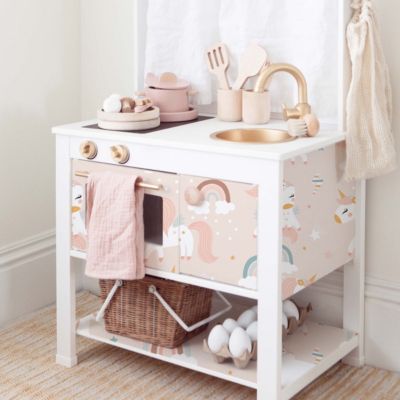 Papier peint licorne | Petite fille en tutu et fleurs roses