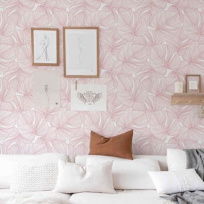 Papier peint adhésif palmiers rose et blanc en vinyle lavable et amovible - 1 rouleau 50x300 cm - Decochic