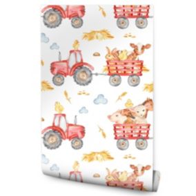 Papier Peint ANIMAUX Tracteurs Pour Chambre D'Enfant