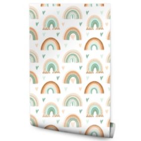 Papier Peint ARC-EN-CIEL Cœurs Boho Pour Chambre D'Enfant