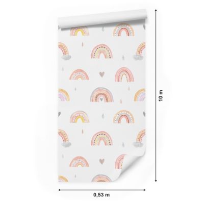 Papier Peint ARC-EN-CIEL Nuages Cœurs Pour Chambre D'Enfant