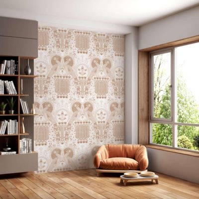 Papier peint art déco avec animaux et paon oriental - 510x260 cm (l x h)