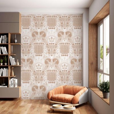 Papier peint art déco avec animaux et paon oriental - 510x260 cm (l x h)