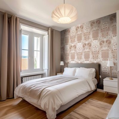 Papier peint art déco avec animaux et paon oriental - 510x260 cm (l x h)