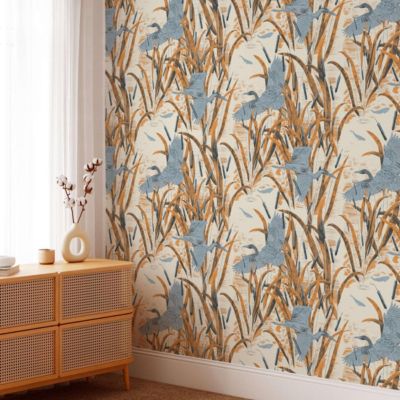 Papier peint art déco avec hérons aux couleurs anciennes - 170x260 cm (l x h)