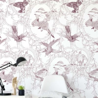 Papier peint art déco avec oiseaux seigneurial - 170x260 cm (l x h)