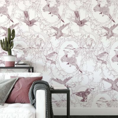 Papier peint art déco avec oiseaux seigneurial - 170x260 cm (l x h)